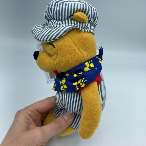 Disney Soft Toy For Kids Blue Striped Winnie The Mini Bean Bag Choo Choo Pooh 8 - Picture 3 of 7